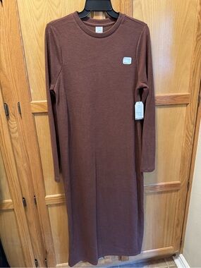 Time and Tru Long Sleeve Ribbed Midi Dress in Brown